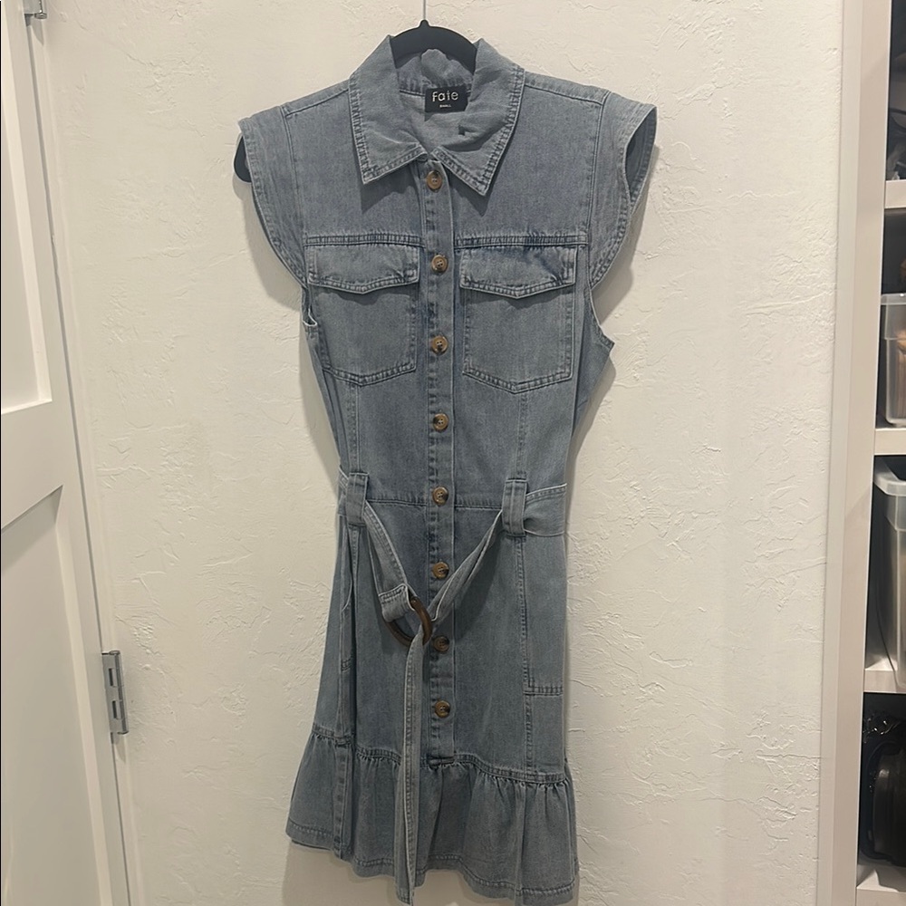 Denim Button-Up Dress with Belt